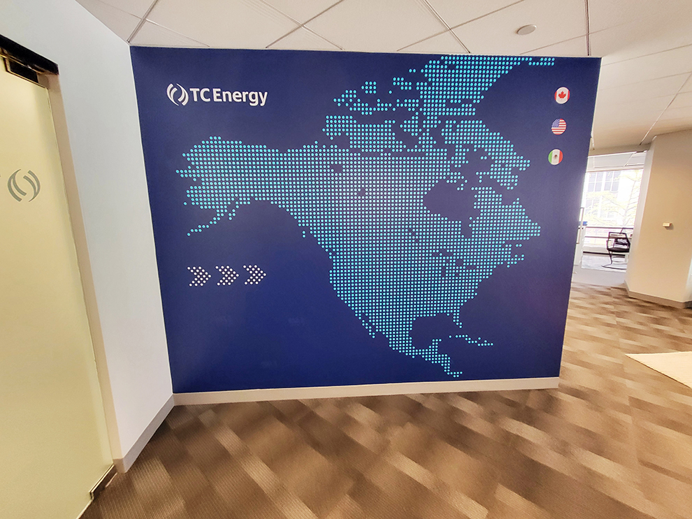 Workplace interiors with custom adhesive vinyl installed in Concord, NC