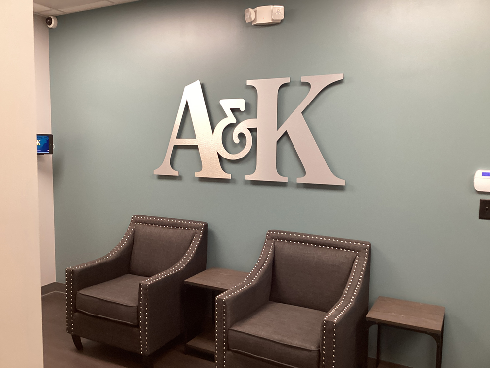 Dimensional Letters in Huntersville, NC designed and installed for company name wall displays