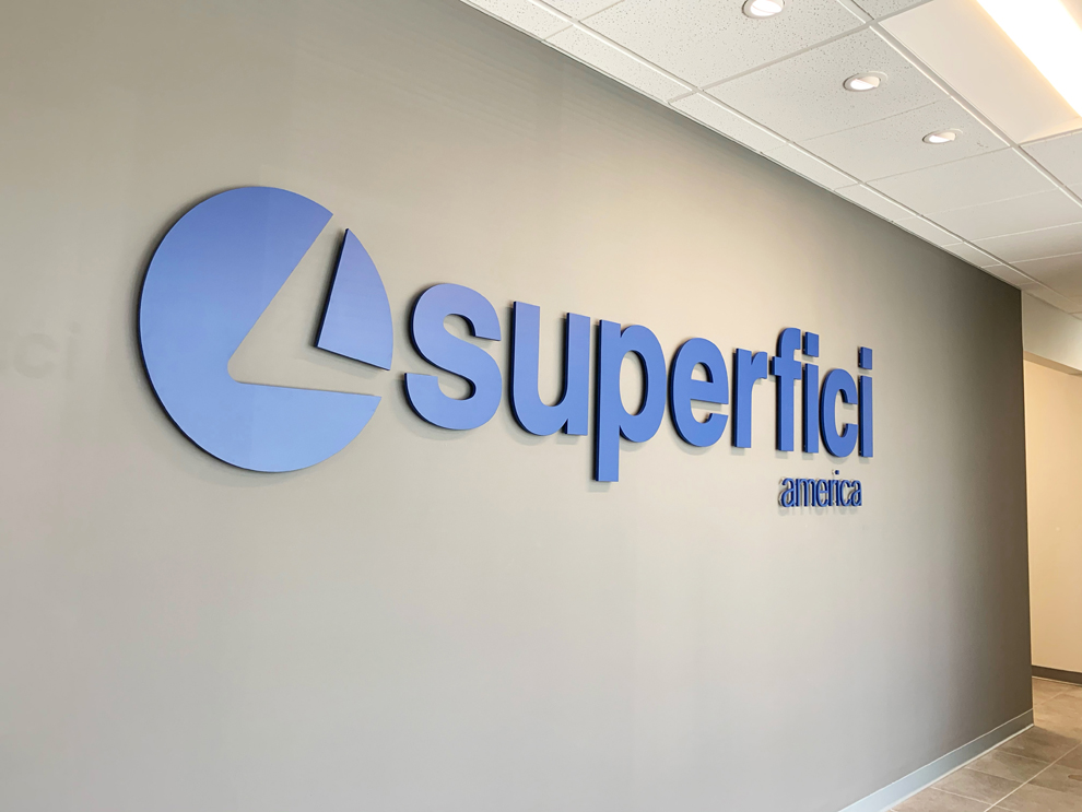Dimensional Letters in Huntersville, NC designed and installed for modern lobby and hallway signage