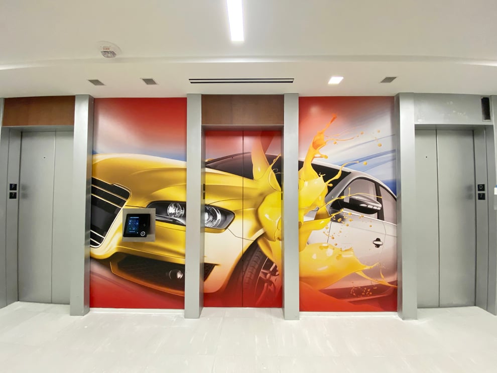 Elevator Wraps in Concord, NC designed and installed for conference centers and office lobbies