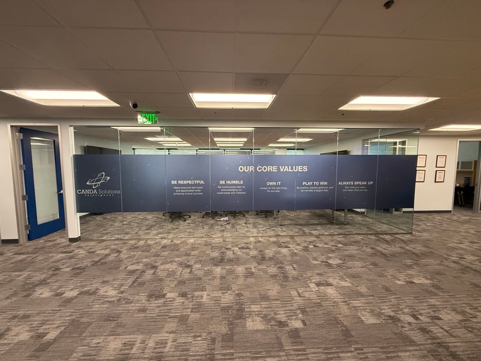 Office branding displays designed with environmental graphic design in Fort Mill, SC