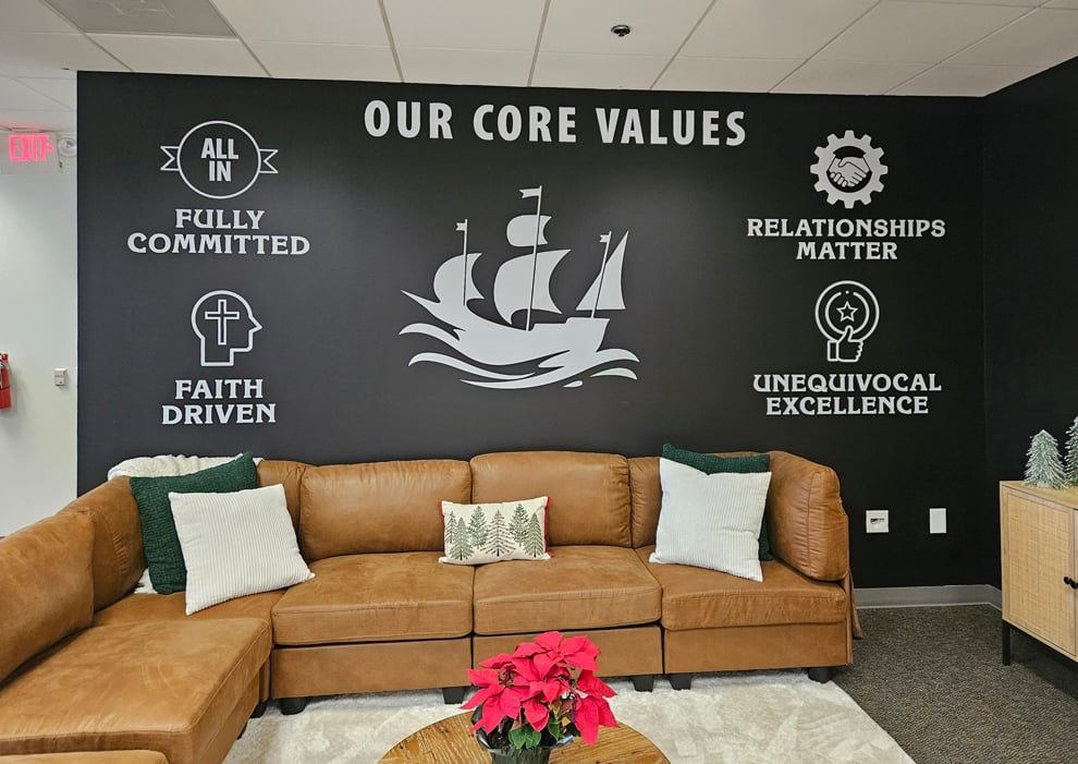 Office branding enhanced with environmental graphic design in Fort Mill, SC