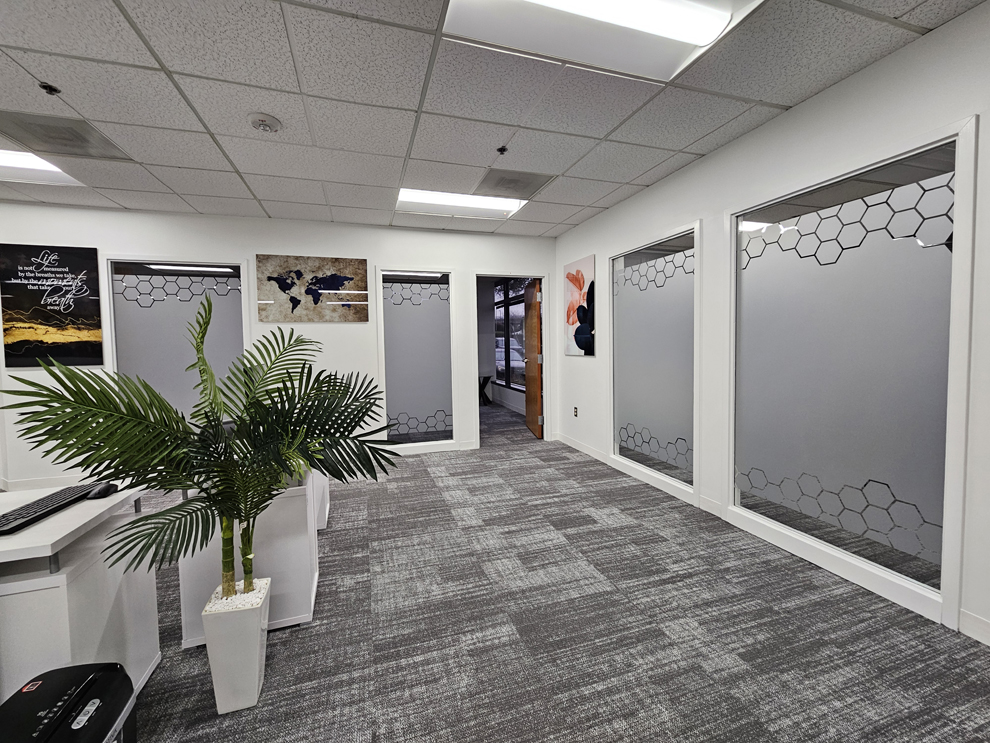 Frosted Vinyl in Concord, NC designed and installed for corporate branding and office déco