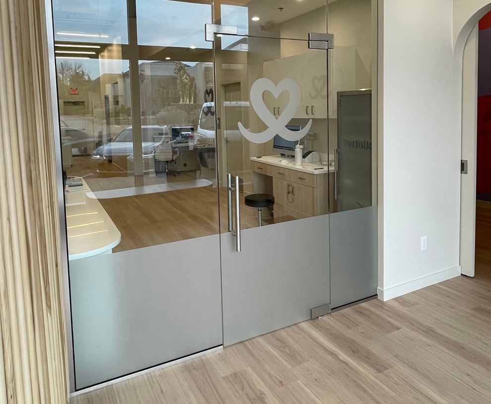 Frosted Vinyl in Fort Mill, SC designed and installed for branded privacy glass and hallway doors