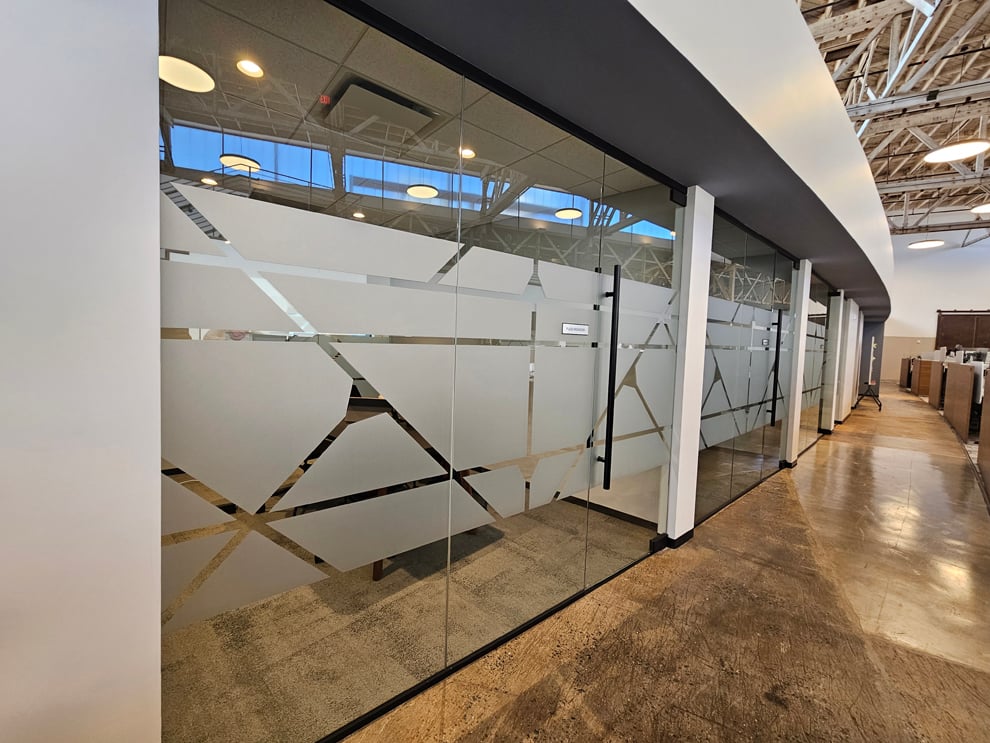 Frosted Vinyl in Huntersville, NC designed and installed for window graphics and corporate branding