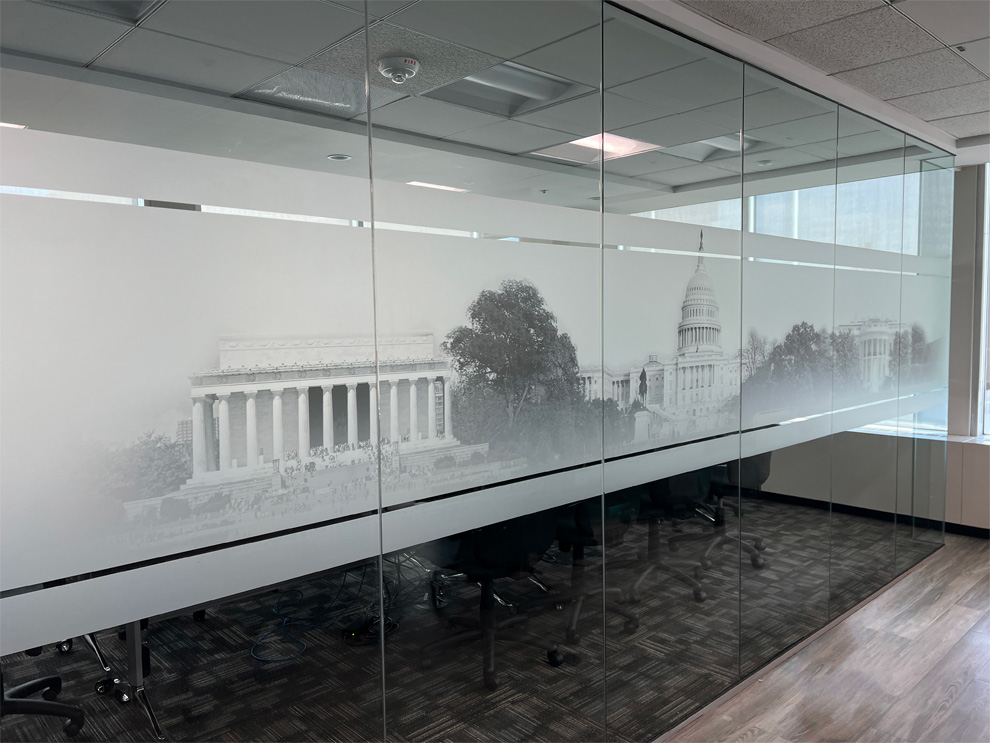 Frosted Vinyl in Salisbury, NC designed and installed for custom mural graphics and glass branding