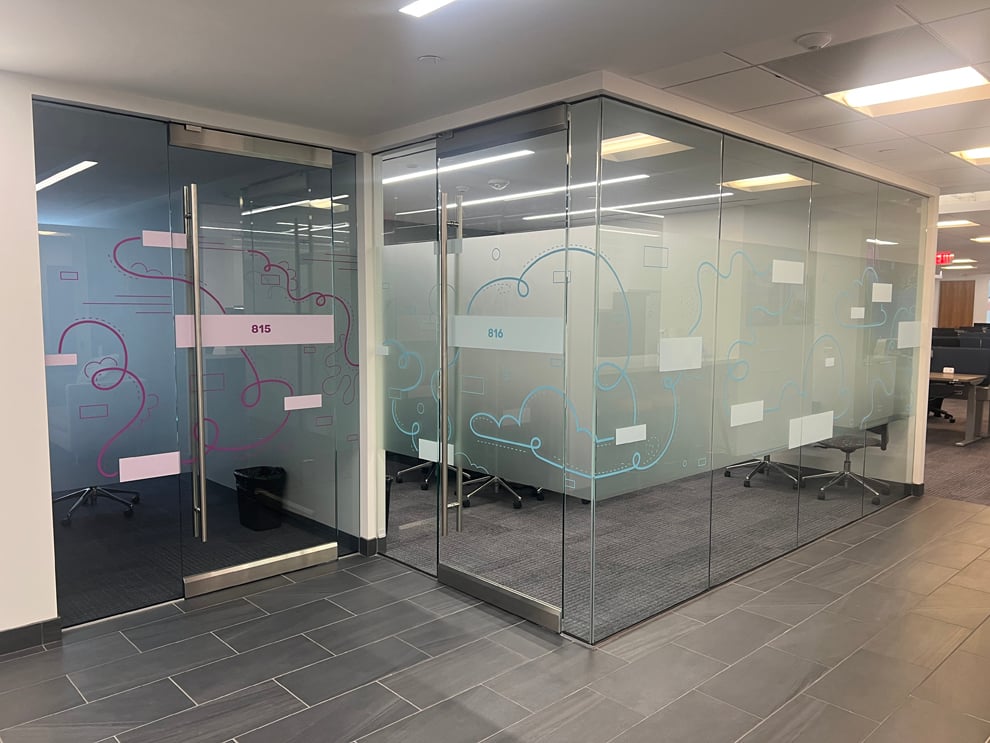 Frosted Vinyl in Salisbury, NC designed and installed for office glass and wall branding