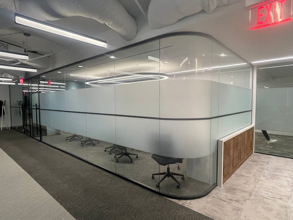 Frosted Vinyl in Statesville, NC designed and installed for workplace privacy and brand reinforcement