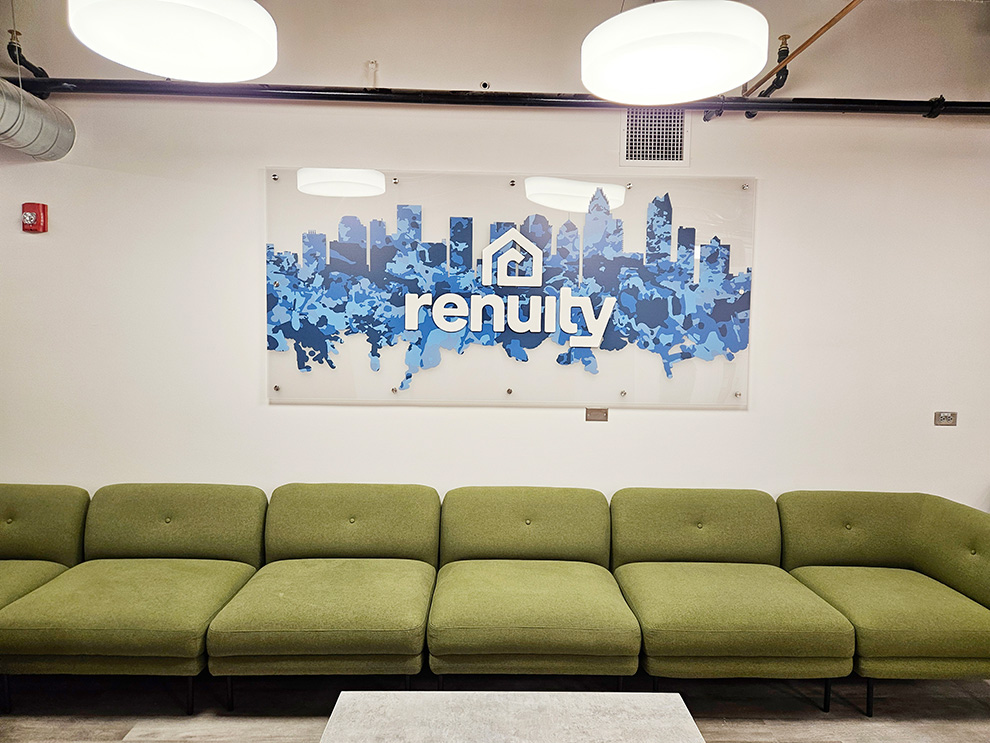 Lobby Signs Washington DC designed and installed with standoff-mounted acrylic for office interiors