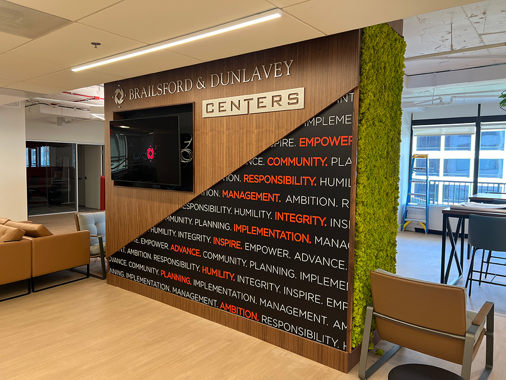 Lobby Signs Washington DC designed and installed to modernize corporate lobby environments