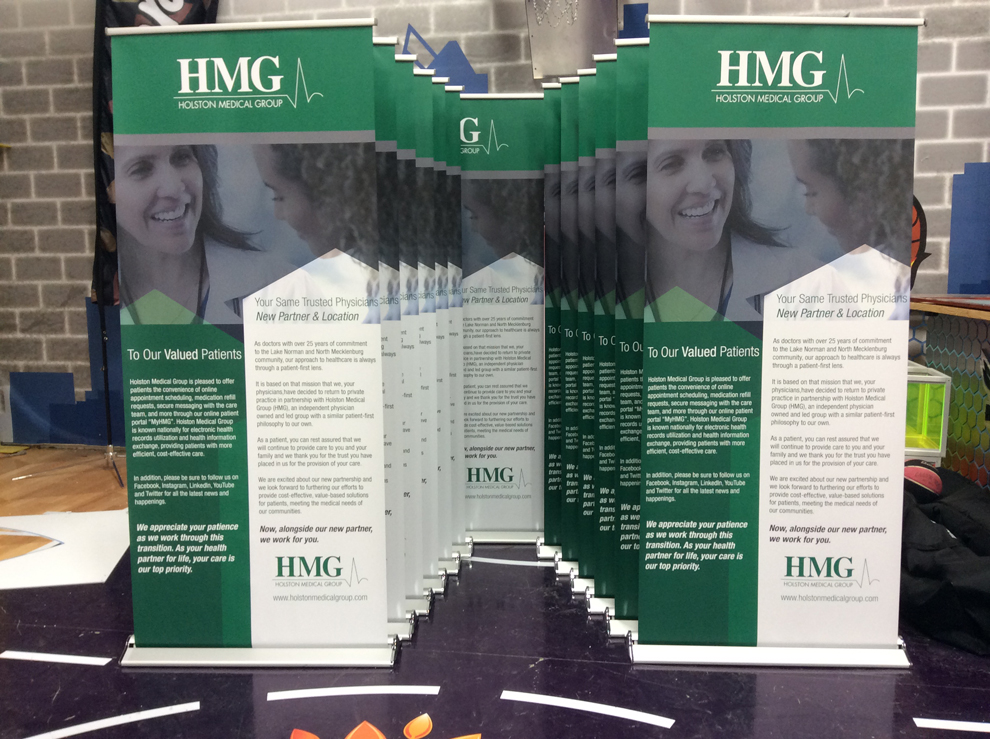 Medical office retractable banner stand in Mooresville, NC