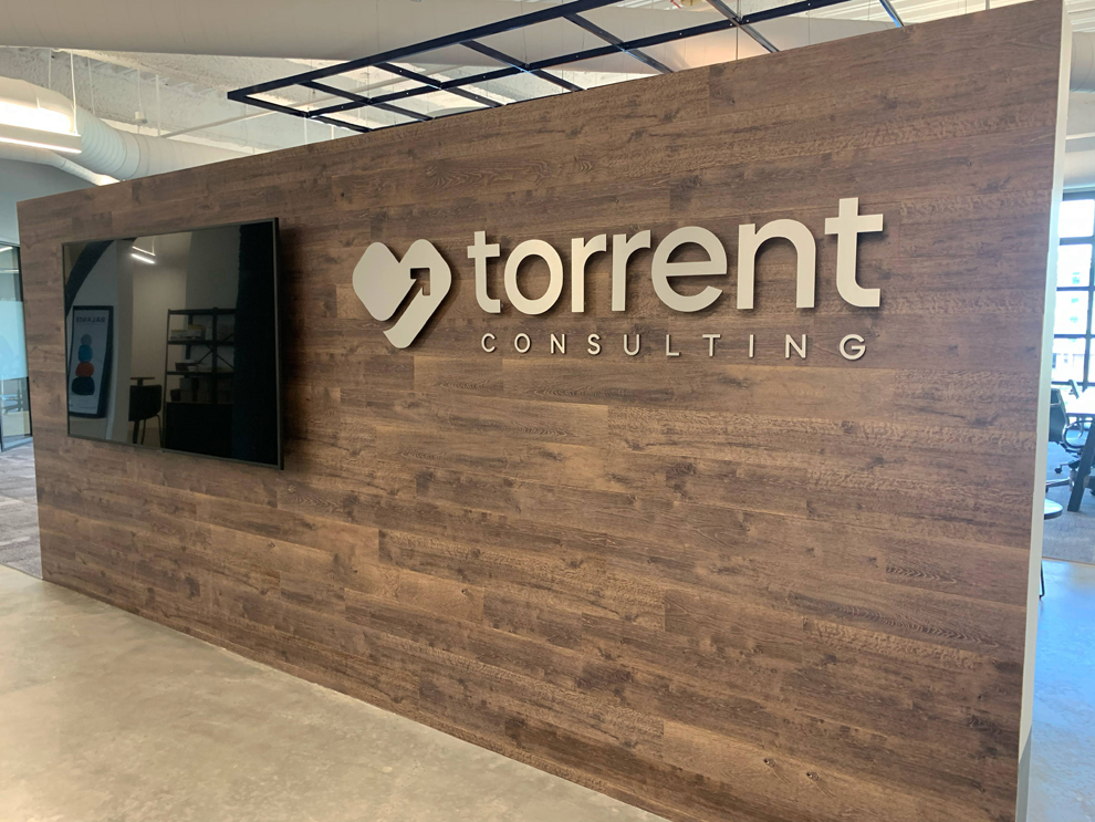 Custom storefront graphics and interior branding for office Concord, NC