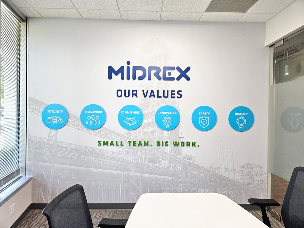Wall displays with branded graphics in Charlotte, NC, workplaces
