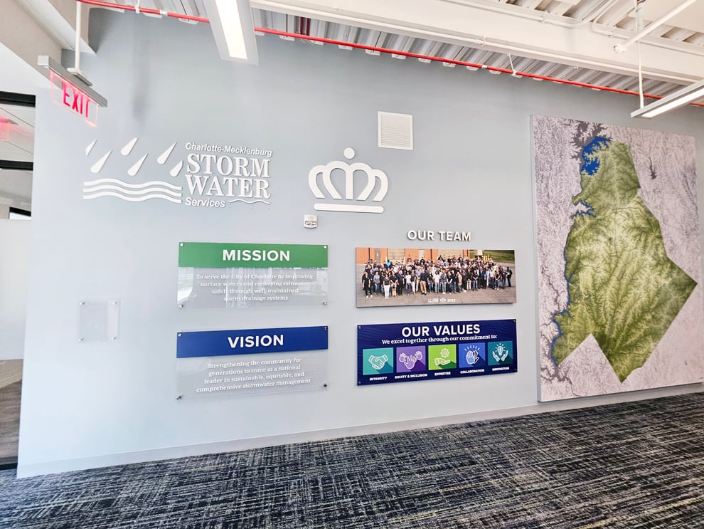 Wall displays designed for modern office interiors in Charlotte, NC