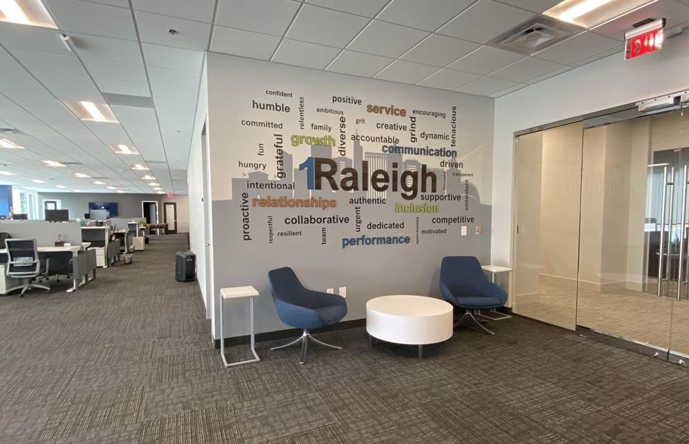 Corporate wall displays in Charlotte, NC, workplaces