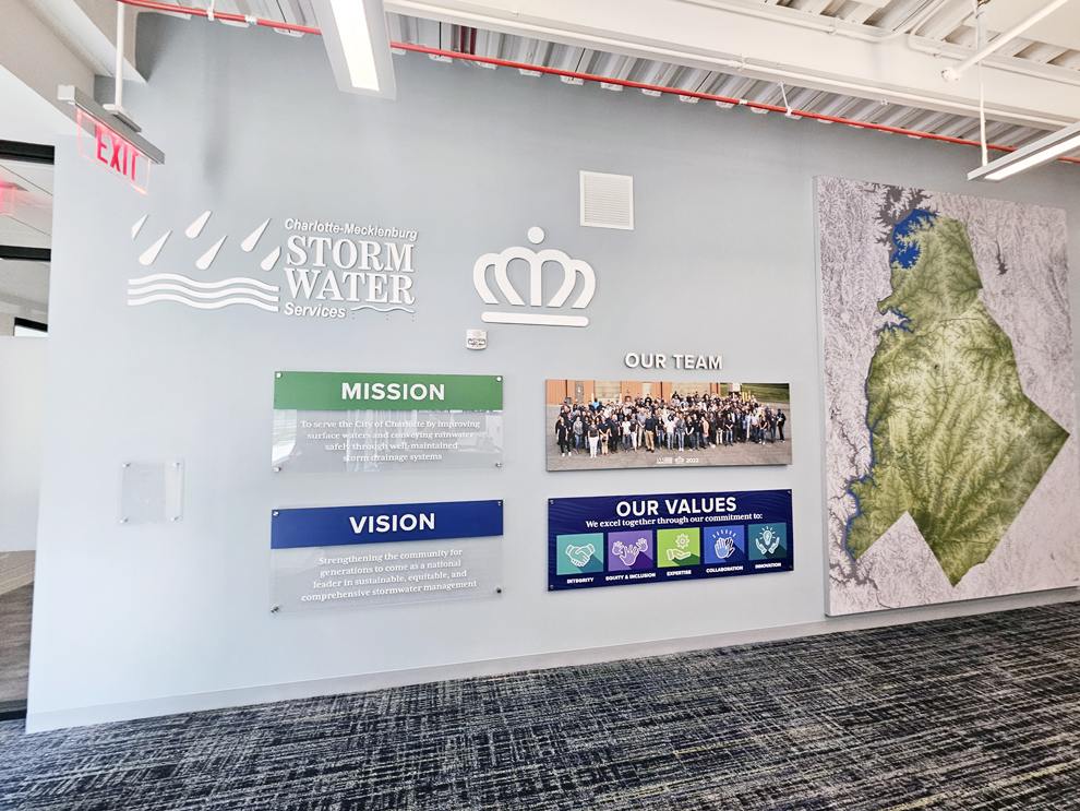 Custom wall displays for office branding in Huntersville, NC
