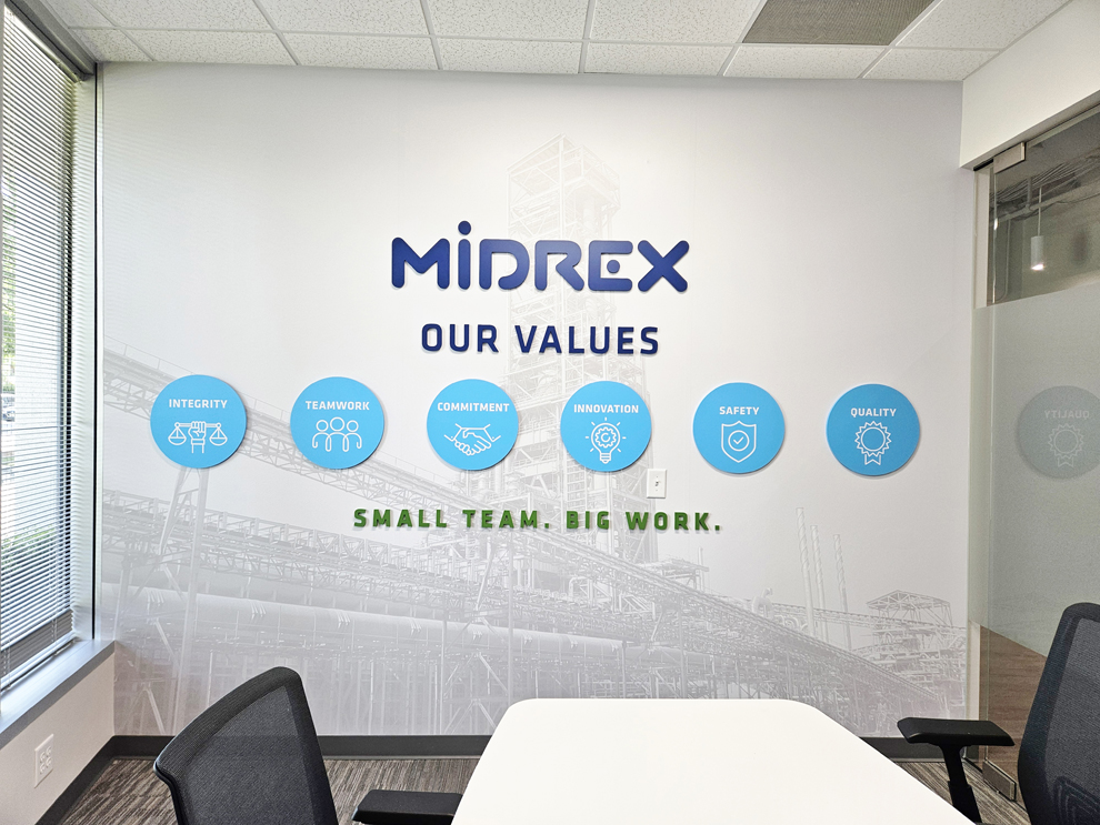 Wall displays with branded graphics in Statesville, NC, workplaces