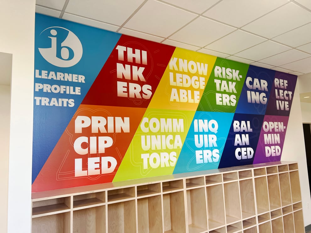Office lobby wall wrap design for workplace branding in Hickory, NC