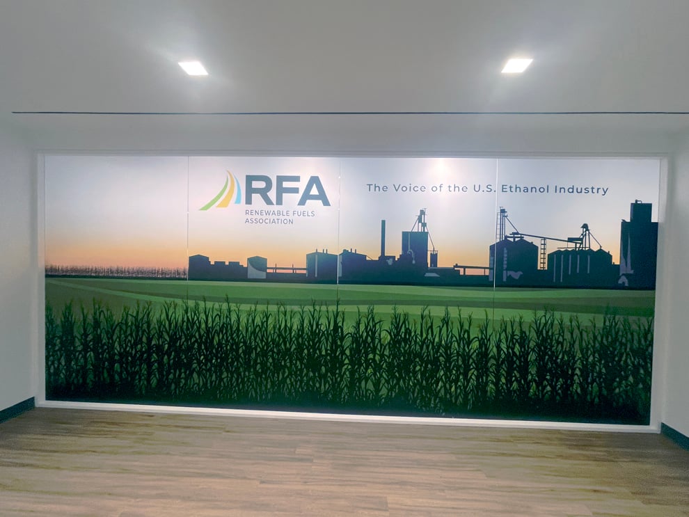 Large wall graphic installation transforming Hickory, NC workplace interior
