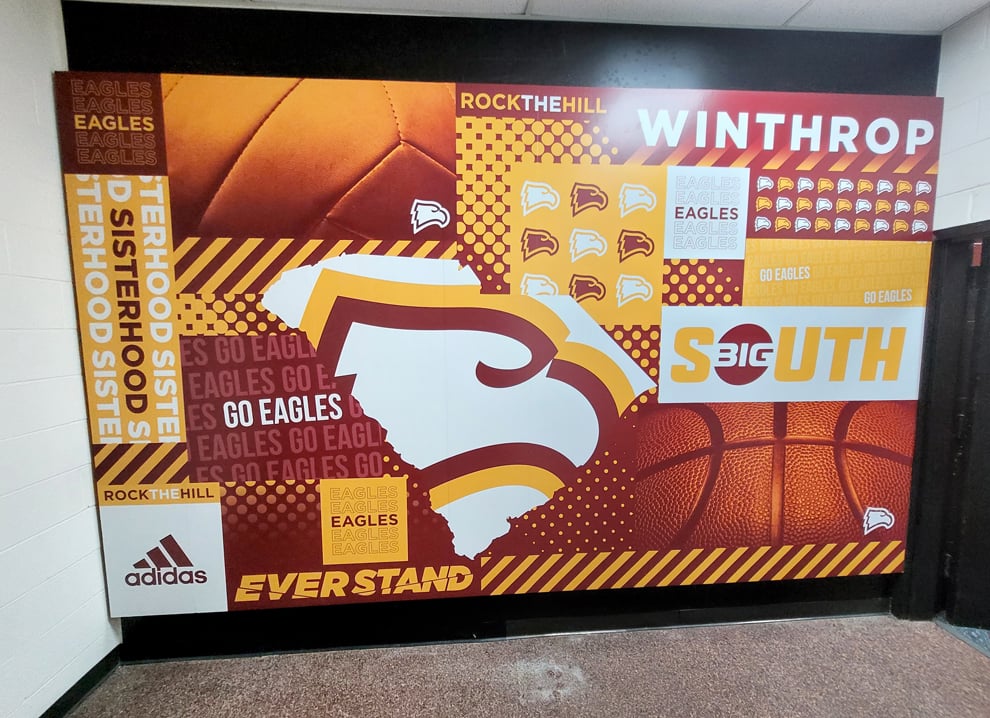 Corporate office wall mural with branding elements in Hickory, NC