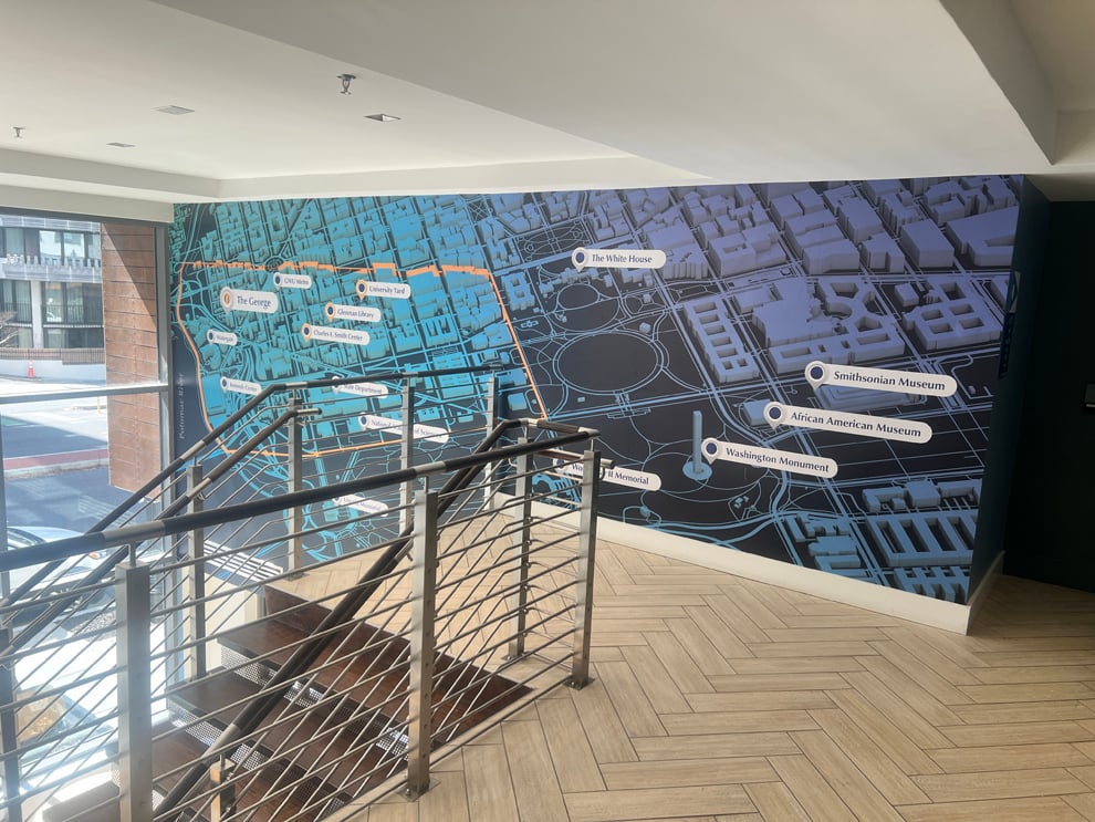 Branded wall wrap mural reinforcing company culture in Hickory, NC office