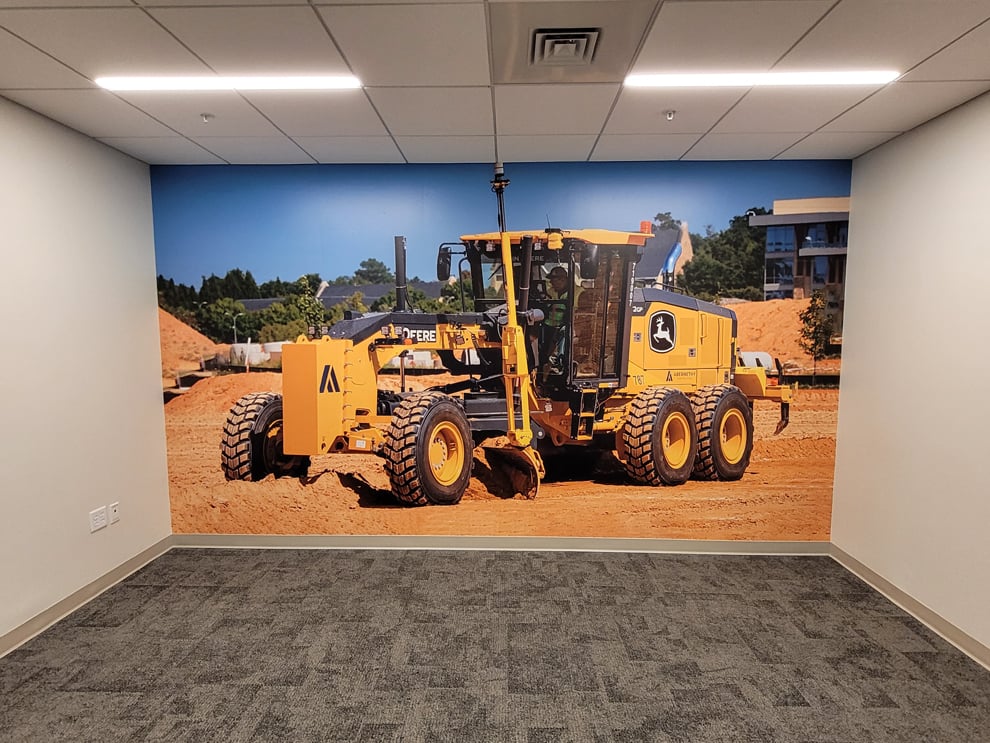 Workplace wall mural with custom branding graphics Hickory, NC office