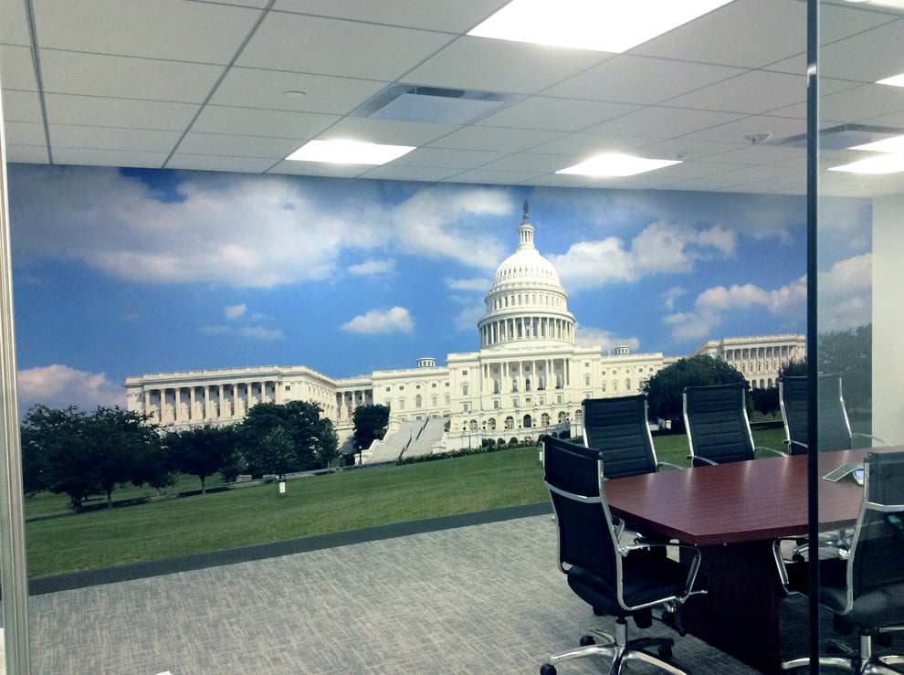 Branded workplace wall wrap mural installation in Hickory, NC