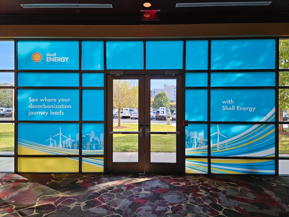 Branded window graphics on office glass walls in Hickory, NC