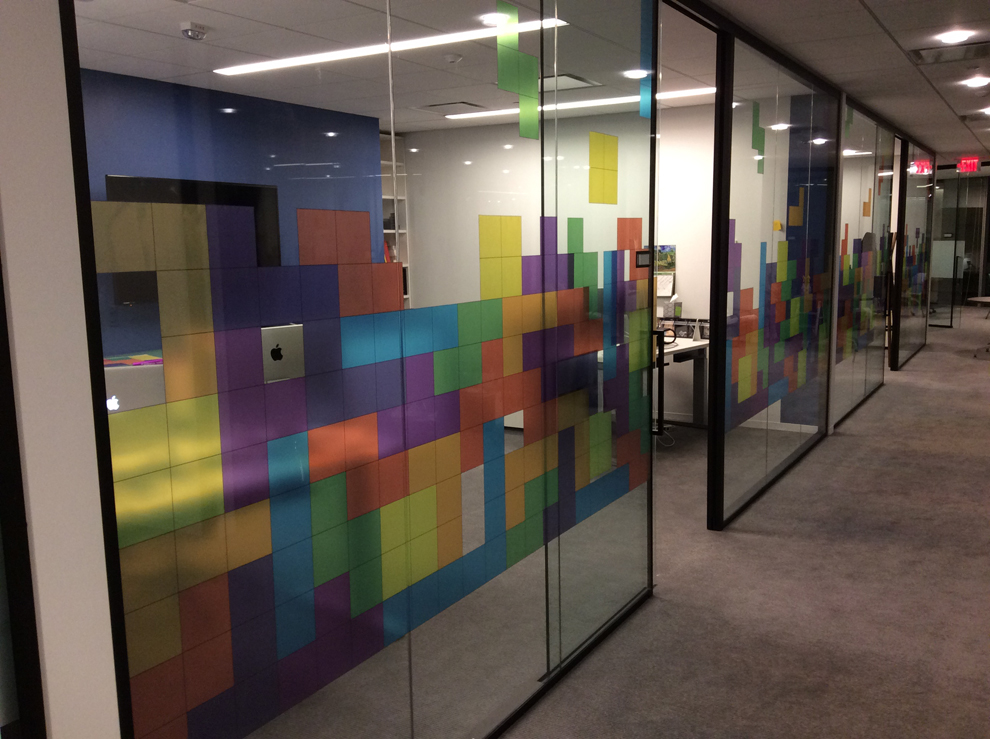 Window Graphics in Kannapolis, NC designed and installed with decorative patterns for workplace branding