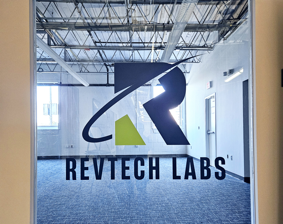 Custom frosted vinyl window graphics for office privacy in Statesville, NC