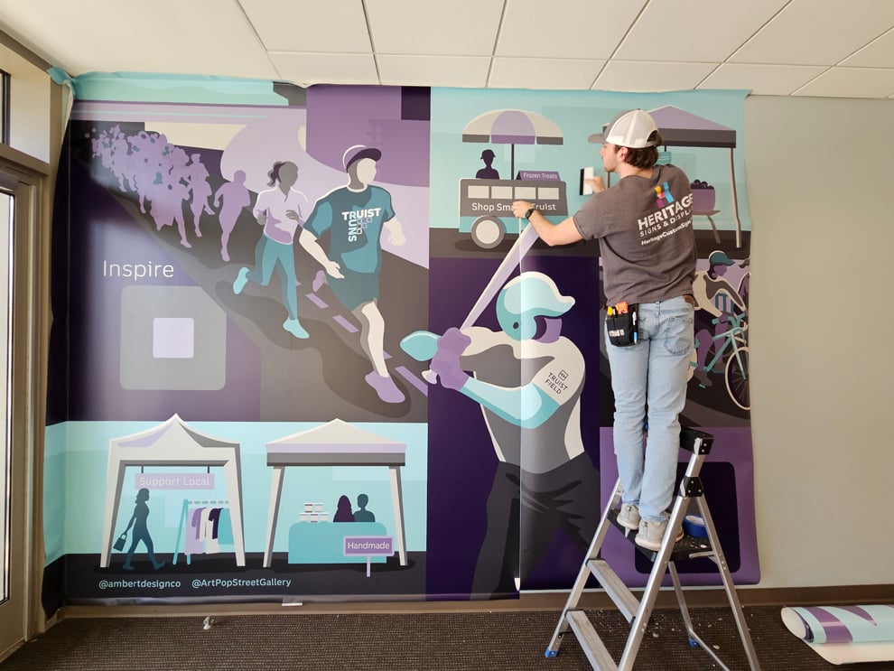 Custom wall wrap and interior sign installation in Fort Mill, SC